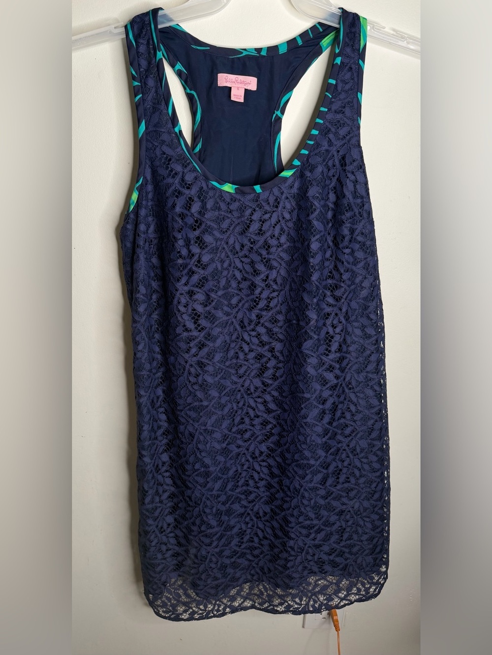 Lilly Pulitzer Navy Lace Overlay Tank Dress with Teal Accent